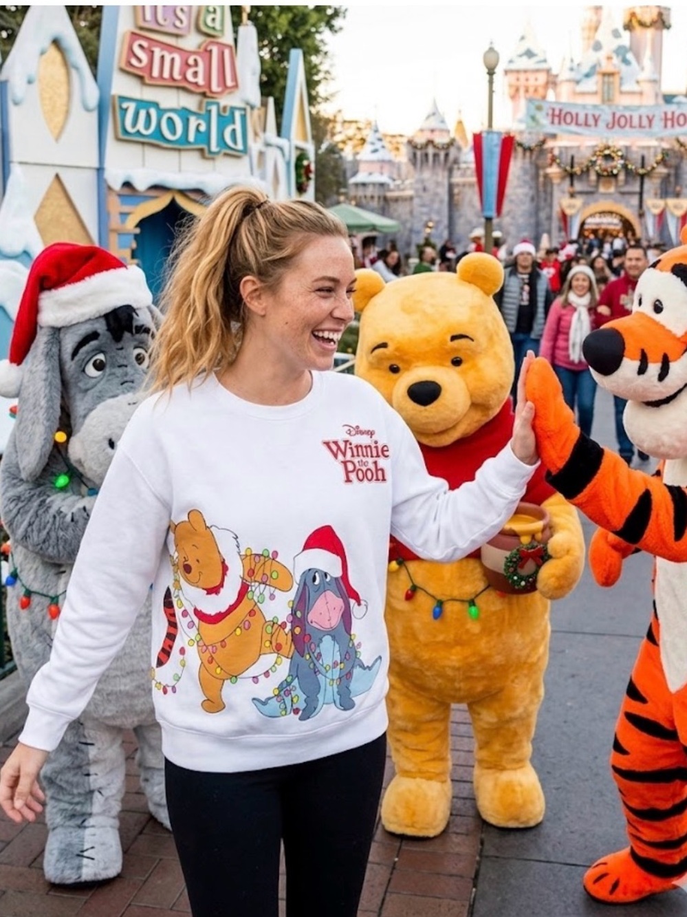 Disney Winnie the Pooh and Eeyore Christmas Lights Sweatshirt - Size Large